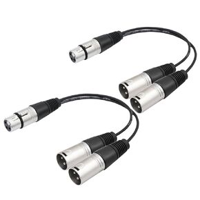 XLR Splitter Cable, 2 Pcs XLR Splitter 1 Female to 2 Male XLR Y Cord 30cm/1 Feet Female to Dual XLR Male Patch Y Cable Balanced Microphone Cable Audio Adapter, Silver black