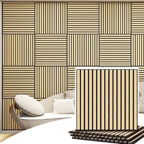 4 Pcs Wood Slat Acoustic Panels, 3D Fluted Wood Panel Sound Absorbing Panel for Wall and Ceiling, Decorative Sound Proof Panels Easy Installation (Walnut, 4pcs - 23.6 X 23.6 in)