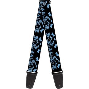 Buckle-Down GS-W30232 Guitar Strap - Butterfly Garden, 2" Wide & 29-54" Length, Black/Blue