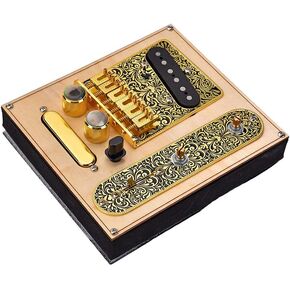 Alnicov 6 Strings Saddle Bridge Plate, 3 Way Switch Control Plate, Neck Pickup Set for Fender Telecaster Electric Guitars Replacement Parts - Gold