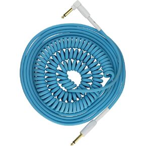 Pig Hog PHCC30DB Half Coil Instrument Cable 30ft, Daphne Blue 8mm PVC Outer Covering 1/4"-1/4" Right Angle Connectors