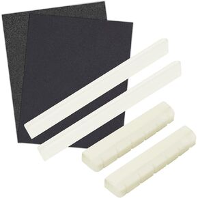 2 Set Real Bone Guitar Bridge Saddle and Nut Replacement for 6 String Classical Guitar Parts with 2 Pcs Sand Papers