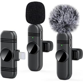 2 Pack Wireless Lavalier Microphone for iPhone and iPad,Clip on Microphone with Noise Reduction for Recording,Interviews,Live Streaming,Podcast,Content Creator,Vlog,TikTok,YouTube