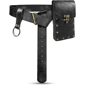 Renaissance Belt Pouch Waist Bag Steampunk Pouch Medieval Leather Belt Pouch Skirt Hikes Set, Retro Renaissance Accessories for LARP Cosplay Costume (2Pouch-Brown)