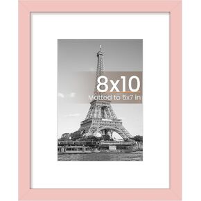 upsimples 8x10 Picture Frame, Display Pictures 5x7 with Mat or 8x10 Without Mat, Wall Hanging Photo Frame, Pink, 1 Pack