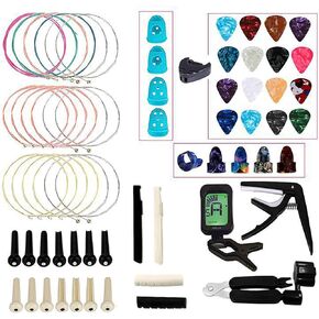 Vilihkc 65 PCS Guitar Accessories Kit Including Guitar Strings, Picks, Capo, Thumb Finger Picks, String Winder, Bridge Pins, Pin Puller, Pick Holder, Finger Protect