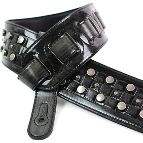Walker & Williams DLX-215 Antiqued Black Finish Padded Guitar Strap with Metal Studs For Acoustic, Electric, And Bass Guitars