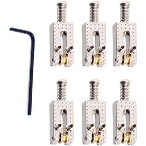 Jiayouy 6 Pcs Guitar Roller Saddle Bridge with Wrench for Fender Strat Tele Electric Guitar - Sliver