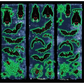 9 Sheet Halloween Window Clings Glow in The Dark Black Skeleton Cat Reusable Window Decals for Haunted Party House Office School Home Glass Decor