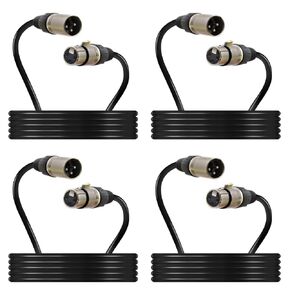 (4-Pack) 10 Foot, XLR Microphone Cable 3-pin XLR Speaker Cable Male to Female Balanced Mic Cable, Black