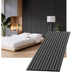 Acoustic Wood Slat Panels for Interior Wall Decor | Soundproof Wall Panels | 3D Slat Wood Panels | Bedroom Sound Absorption Decor | Seamless Joint | 43.3" x 18.9" Each | Black - 2 PCS
