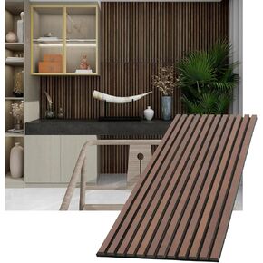 Acoustic Wood Slat Panels for Interior Wall Decor | Soundproof Wall Panels | 3D Slat Wood Panels | Bedroom Sound Absorption Decor | Seamless Joint | 43.3" x 18.9" Each | Black - 2 PCS in Saudi Arabia