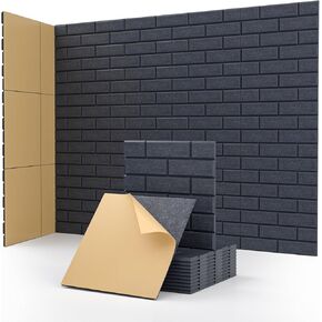 Acoustic Wall Panels Self-Adhesive Sound Absorbing Panels 12 Pack Brick Wall Panels Acoustic Panels High Density Soundproof Adhesive Panels for Wall Decoration And Acoustic Treatment 12"×12"×0.4"