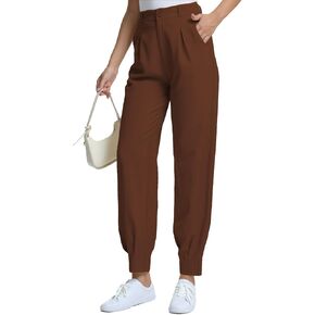 Casual Work Pants Women High Waisted with Pockets Ankle Length Business Traped Slacks Pants Trousers