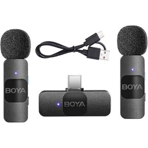 BOYA BY-V20 One-Trigger-Two 2.4G Wireless Microphone System Omnidirectional Mini Lapel Mic Auto Pairing Smart Noise Reduction 50M Transmission Range Replacement for Huawei Samsung Type-C Android