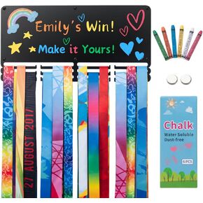 Personalized Running Medal Hanger Display with Chalks and Magnet, Race Medal Holder Wall Hanger with Race Bib Holder, Marathon Race Medal Display