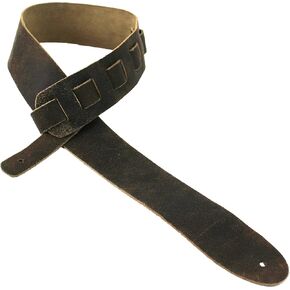Walker And Williams STR-09 Distressed "Weathered" Black Olive Top Grain Premium Italian Leather Guitar Strap For Acoustic, Electric, And Bass Guitars