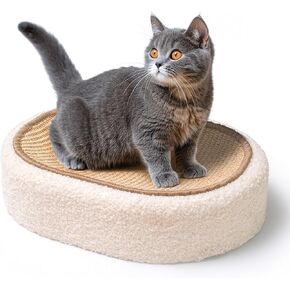 ComSaf Scratch Lounge Cat Bed, Cat Scratcher Bed Oval, Sisal Cat Scratcher for Indoor Cats Grinding Claw, Durable Cat Scratch Bed for Small Cat Kitten, No Debris No Mess, Protect Furniture Carpet Sofa