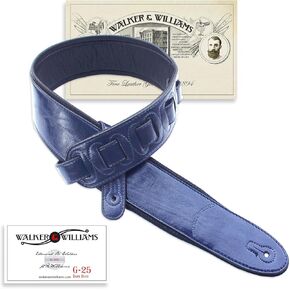 Walker & Williams G-25 Handmade Navy Blue Guitar Strap with Padded Glove Leather Back For Acoustic, Electric, And Bass Guitars