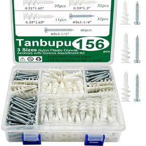 310PCS Self Drilling Drywall Anchors and Screws for Drywall,3 Sizes Nylon Plastic Wall Anchors,13x40mm,15x33mm,14x43mm,No Pre Drill Hole Preparation Required