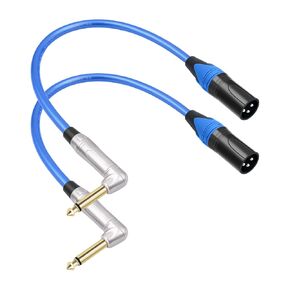 2Pack Right Angle 1/4" TS to XLR 3Pin Male Audio Cable,1FT,6.35mm TS Mono Right Angle to XLR Male 3pin,6N OFC+Silver Plated HI-END Audio Cable for Micphone Mixer