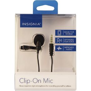 INSIGNIA Lavalier Microphone Clip on Mic Made for Mobile, Optimized for Voice, Improved Audio, Black