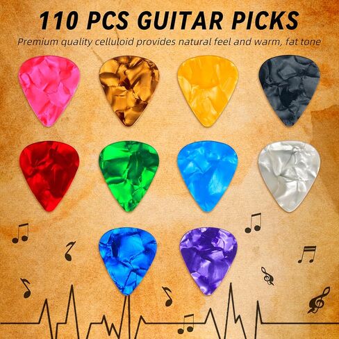 110 قطعة من أعواد الجيتار 0.46 مم من أعواد الجيتار السيليلويد تتضمن سماكة رفيعة ومتوسطة ثقيلة ومجموعة متنوعة من الريشات الملونة للقيثارات الصوتية الكهربائية القيثارة in Kuwait