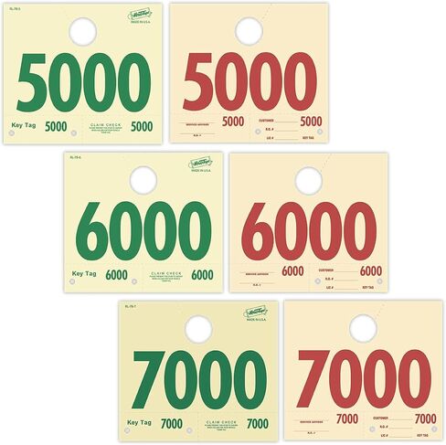 أرقام إرسال الخدمة - مرقمة 6000-6999 - مانيلا/أخضر/أحمر - علامات تعليق مرآة RL78 (صندوق مكون من 1000) in Kuwait