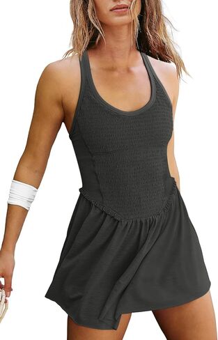 فستان تنس نسائي من LAMISCHE مع شورت داخلي وحمالة صدر، فستان قصير من قطعة واحدة للتمرين على شكل حرف A، فستان يوجا للجولف in Kuwait