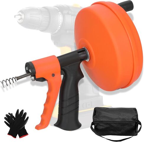 50 Foot Drain Auger,Use Manually or Drill Powered,Heavy Duty Flexible Plumbing Snake,With Gloves and Storage Bag,for Kitchen Sink in Saudi Arabia