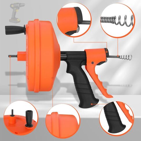 50 Foot Drain Auger,Use Manually or Drill Powered,Heavy Duty Flexible Plumbing Snake,With Gloves and Storage Bag,for Kitchen Sink in Saudi Arabia