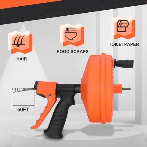 50 Foot Drain Auger,Use Manually or Drill Powered,Heavy Duty Flexible Plumbing Snake,With Gloves and Storage Bag,for Kitchen Sink in Saudi Arabia