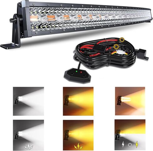 SLARY 42 Inch 240W Curved LED Light Bar White/Amber Flasing Strobe Light with Six Modes Driving Fog Lights Spot Flood Combo Bumper Lights with Switch Wiring Harness for Offroad Truck 4WD SUV ATV UTV in Saudi Arabia