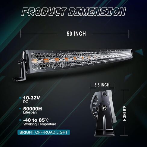SLARY 42 Inch 240W Curved LED Light Bar White/Amber Flasing Strobe Light with Six Modes Driving Fog Lights Spot Flood Combo Bumper Lights with Switch Wiring Harness for Offroad Truck 4WD SUV ATV UTV in Saudi Arabia