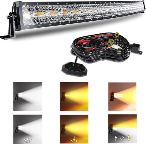 SLARY 42 Inch 240W Curved LED Light Bar White/Amber Flasing Strobe Light with Six Modes Driving Fog Lights Spot Flood Combo Bumper Lights with Switch Wiring Harness for Offroad Truck 4WD SUV ATV UTV in Saudi Arabia