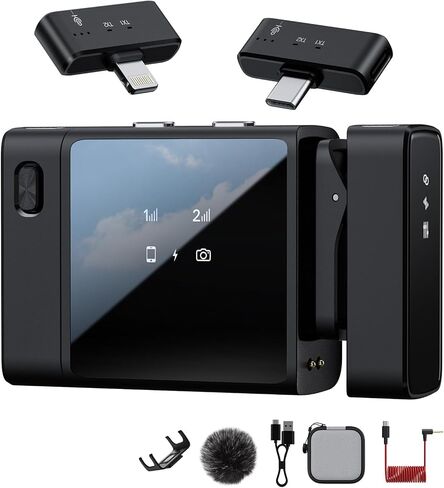 Wireless Lavalier Microphone for iPhone/Camera/Android/Laptop with Noise Cancellation, 25H Battery Life, 131ft Range, Clip on Wireless Lapel Mic for Video Recording, Vlogging, Interview in Saudi Arabia