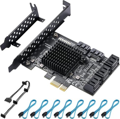 PCIE SATA 6 Gbit/s PCIE Expansion Card, 6-Port PCIE 1X SATA Card, SATA Controller, PCI-E 3.0 GEN3 ASM1166 chipset - with 6 SATA Cables and Flat Bracket in Saudi Arabia