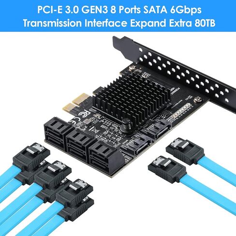 PCIE SATA 6 Gbit/s PCIE Expansion Card, 6-Port PCIE 1X SATA Card, SATA Controller, PCI-E 3.0 GEN3 ASM1166 chipset - with 6 SATA Cables and Flat Bracket in Saudi Arabia