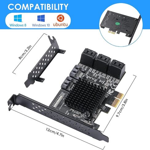 PCIE SATA 6 Gbit/s PCIE Expansion Card, 6-Port PCIE 1X SATA Card, SATA Controller, PCI-E 3.0 GEN3 ASM1166 chipset - with 6 SATA Cables and Flat Bracket in Saudi Arabia