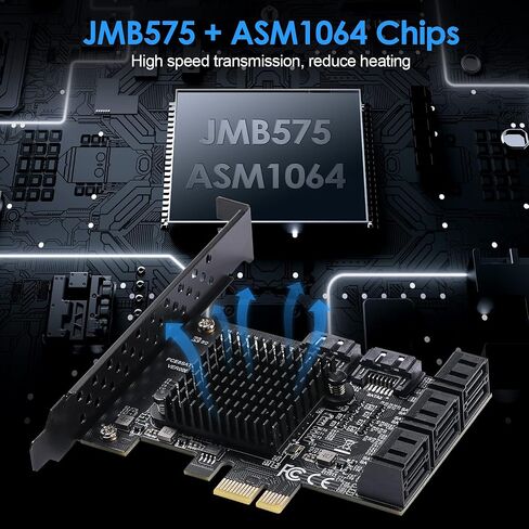 PCIE SATA 6 Gbit/s PCIE Expansion Card, 6-Port PCIE 1X SATA Card, SATA Controller, PCI-E 3.0 GEN3 ASM1166 chipset - with 6 SATA Cables and Flat Bracket in Saudi Arabia