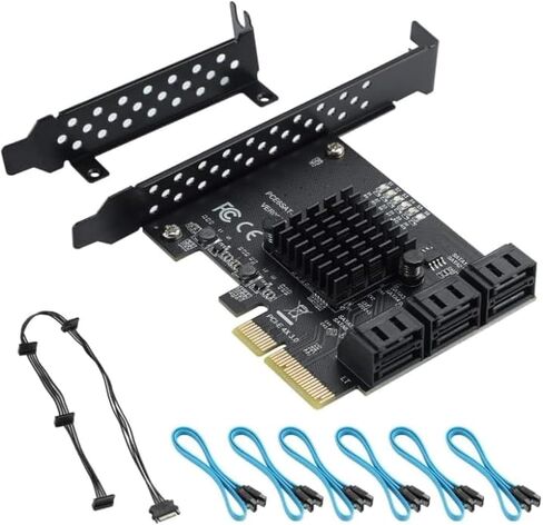 PCIE SATA 6 Gbit/s PCIE Expansion Card, 6-Port PCIE 1X SATA Card, SATA Controller, PCI-E 3.0 GEN3 ASM1166 chipset - with 6 SATA Cables and Flat Bracket in Kuwait