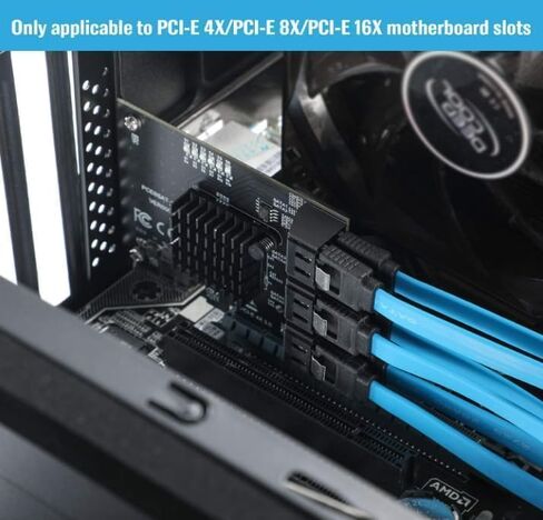 PCIE SATA 6 Gbit/s PCIE Expansion Card, 6-Port PCIE 1X SATA Card, SATA Controller, PCI-E 3.0 GEN3 ASM1166 chipset - with 6 SATA Cables and Flat Bracket in Kuwait