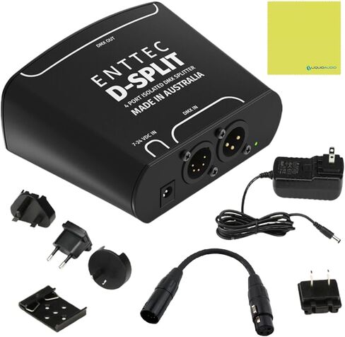 Enttec 70578 D-Split DMX 4 منافذ مقسم/معزل معزول (3/5-Pin) حزمة مع محول DMX 5 Pin(M) إلى 3 Pin(F) XLR وقماش تلميع الصوت السائل in Saudi Arabia