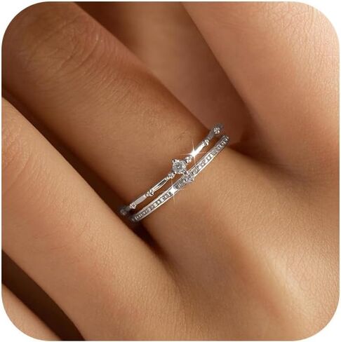 AIBELOPY 2 طبقات تاج خواتم للنساء 925 الفضة الاسترليني 14K الذهب لذيذ مكعب زركونيا خاتم الخطوبة الخلود الفرقة تكويم خاتم مجوهرات عيد ميلاد هدايا التخرج لأصدقاء ابنة in Kuwait