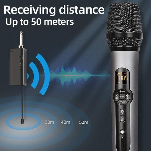 H1 Wireless Microphone, Professional Dynamic Mic System for Karaoke Singing, Wedding, DJ, Party, Speech, Church, Class Use.Rechargeable Receiver, 164 Ft, UHF Cordless Metal Microphone in Saudi Arabia