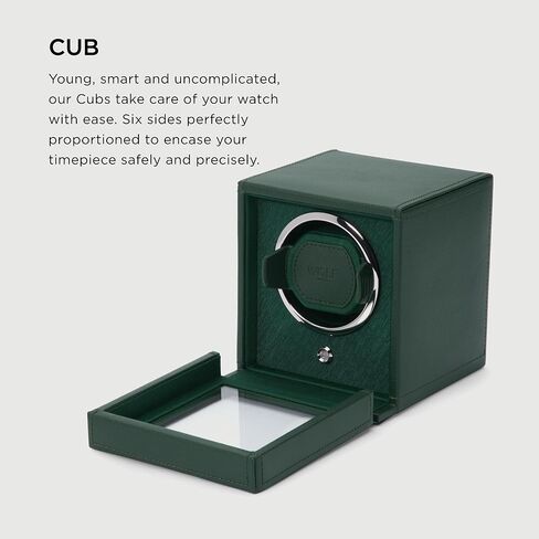 Wolf Cub Single Watch Winder with Glass Cover, Red - Secure Fit with Patented Lock-in Dynamic Cuff - Accommodates All Wrist Sizes - Vegan Leather - Includes Universal Adapter in Saudi Arabia