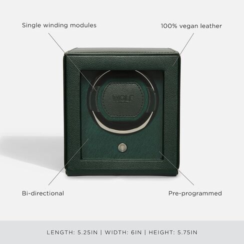 Wolf Cub Single Watch Winder with Glass Cover, Red - Secure Fit with Patented Lock-in Dynamic Cuff - Accommodates All Wrist Sizes - Vegan Leather - Includes Universal Adapter in Saudi Arabia