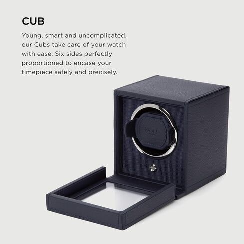 Wolf Cub Single Watch Winder with Glass Cover, Red - Secure Fit with Patented Lock-in Dynamic Cuff - Accommodates All Wrist Sizes - Vegan Leather - Includes Universal Adapter in Saudi Arabia