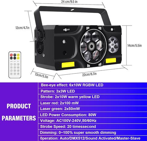 Party Lights,Stage Lights DJ Disco Lights DJ Lights for Parties with 6 RGBW Bee Eye Multi Lighting Effects DMX&Remote Control for Home Party Wedding Disco Events Stage Show Events Club Gig in Saudi Arabia