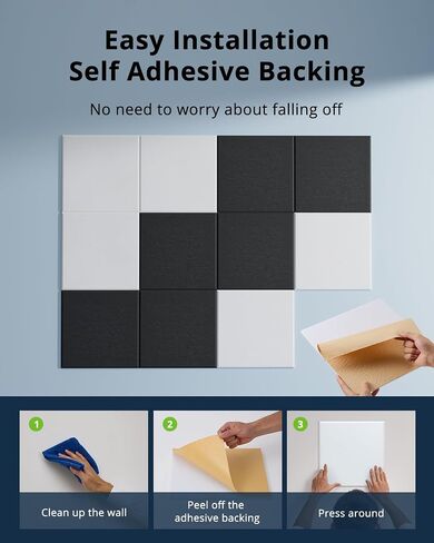 Cork Boards for Walls 47"x35" Large Bulletin Board Alternative, Felt Board 12 Pack 11.81"x11.81"x0.39" Felt Wall Tiles with Adhesive Backing for Office, Home, School Black in Saudi Arabia